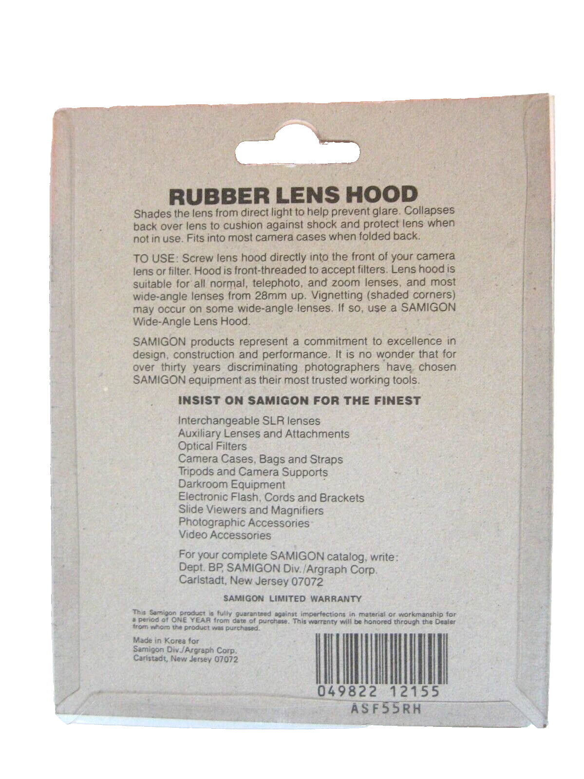 Samigon Rubber Camera Lens Hood 55 mm ASF55RH New in Package Samigon ASF55RH - фотография #2