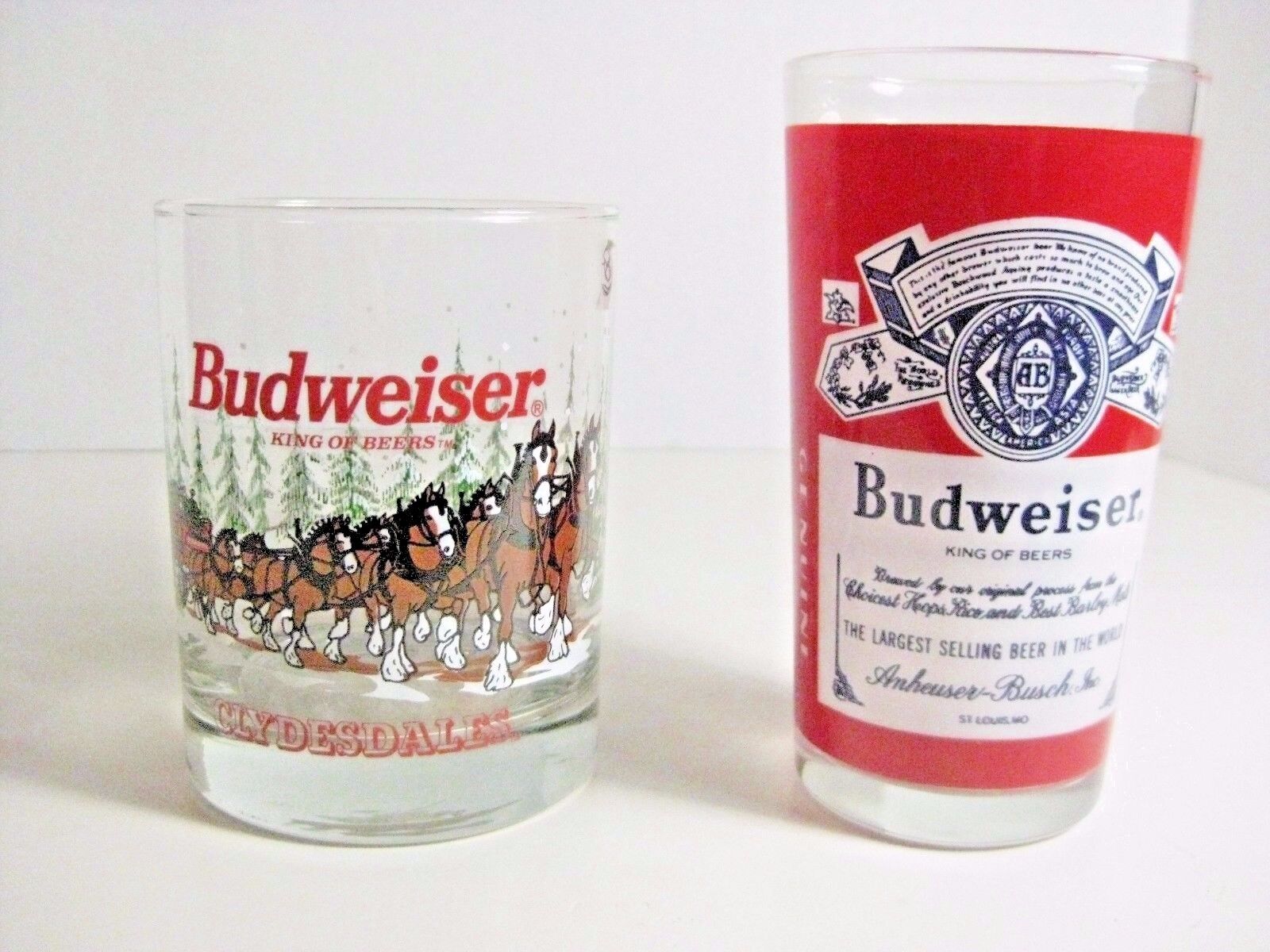  BUDWEISER BEER GLASSES ONE IS 1989 CLYDESDALES  BAR WARE 2 DIFFERENT TYPES Budweiser