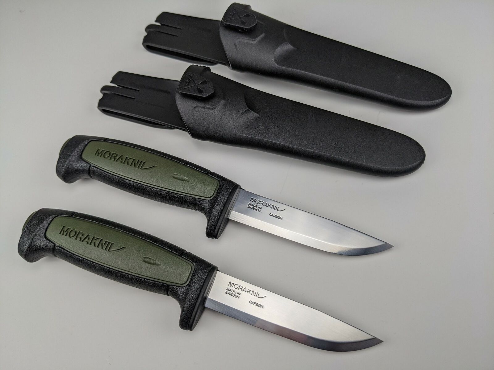 2 Pack Lot - Morakniv Basic 511 Knife & Sheath - Green/Black Handle Mora Knives Morakniv