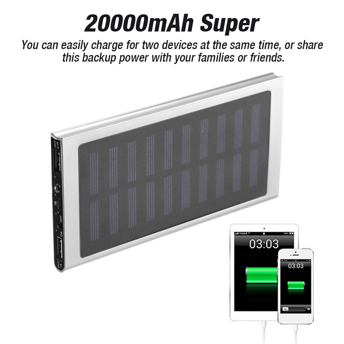 2023 Super USB Solar Power Bank Fast Charging External Backup Battery Charger Unbranded - фотография #5