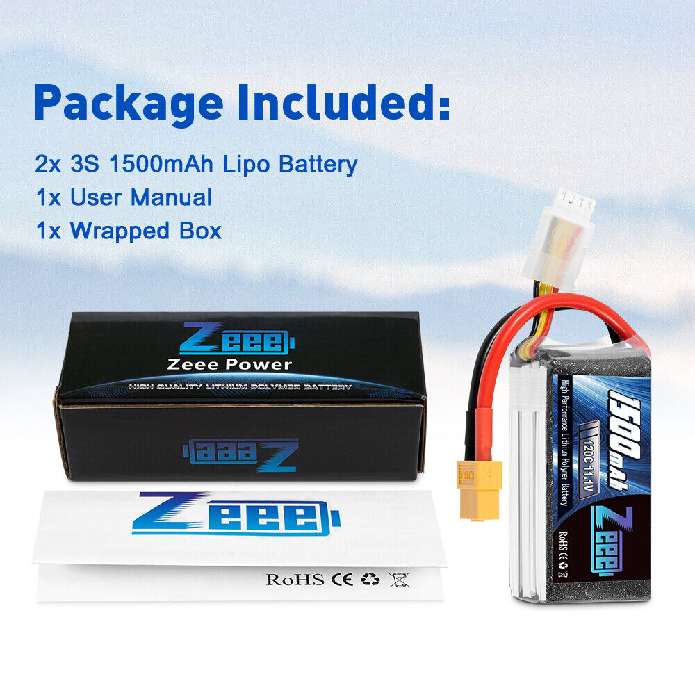2PCS Zeee 1500mAh 120C 11.1V 3S Graphene LiPo Battery XT60 for RC FPV Quad Drone ZEEE Does Not Apply - фотография #7