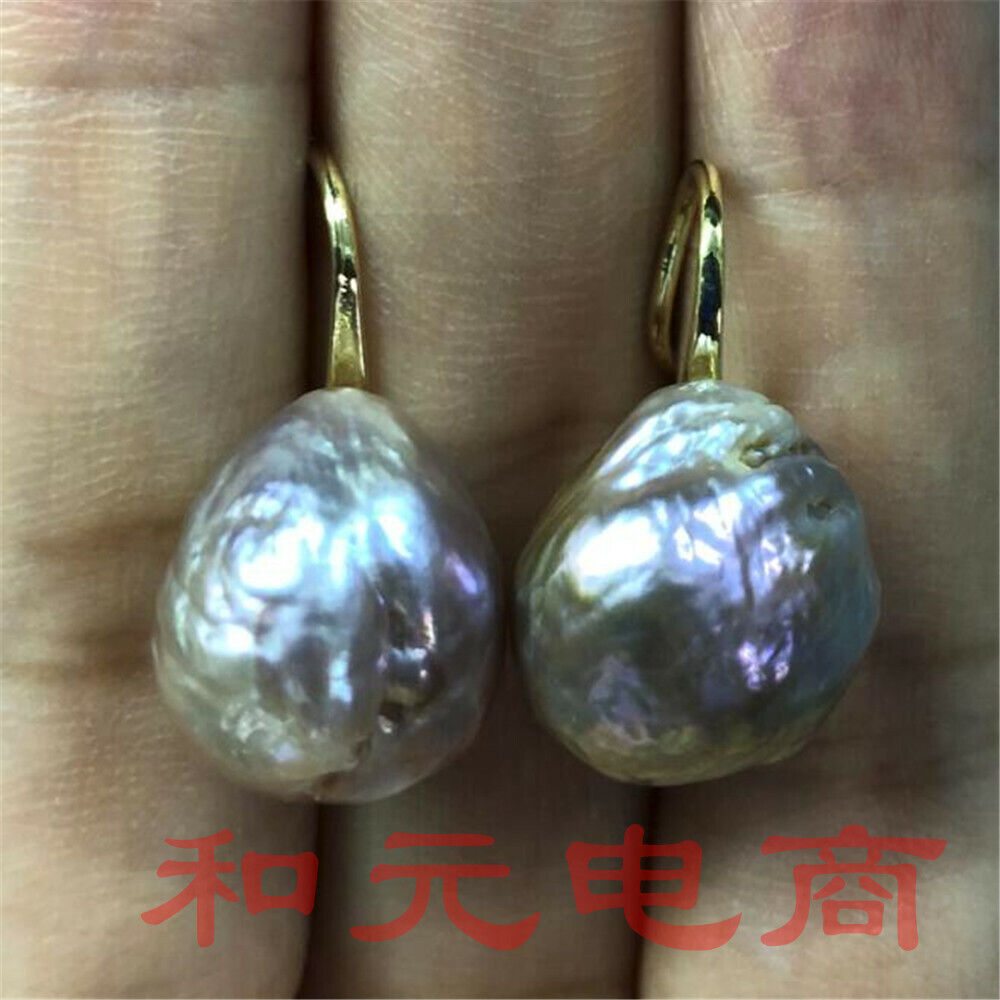 HUGE Pink baroque pearl earrings 18K TwoPin fashion earbob Mesmerizing gorgeous Unbranded 3 - фотография #5