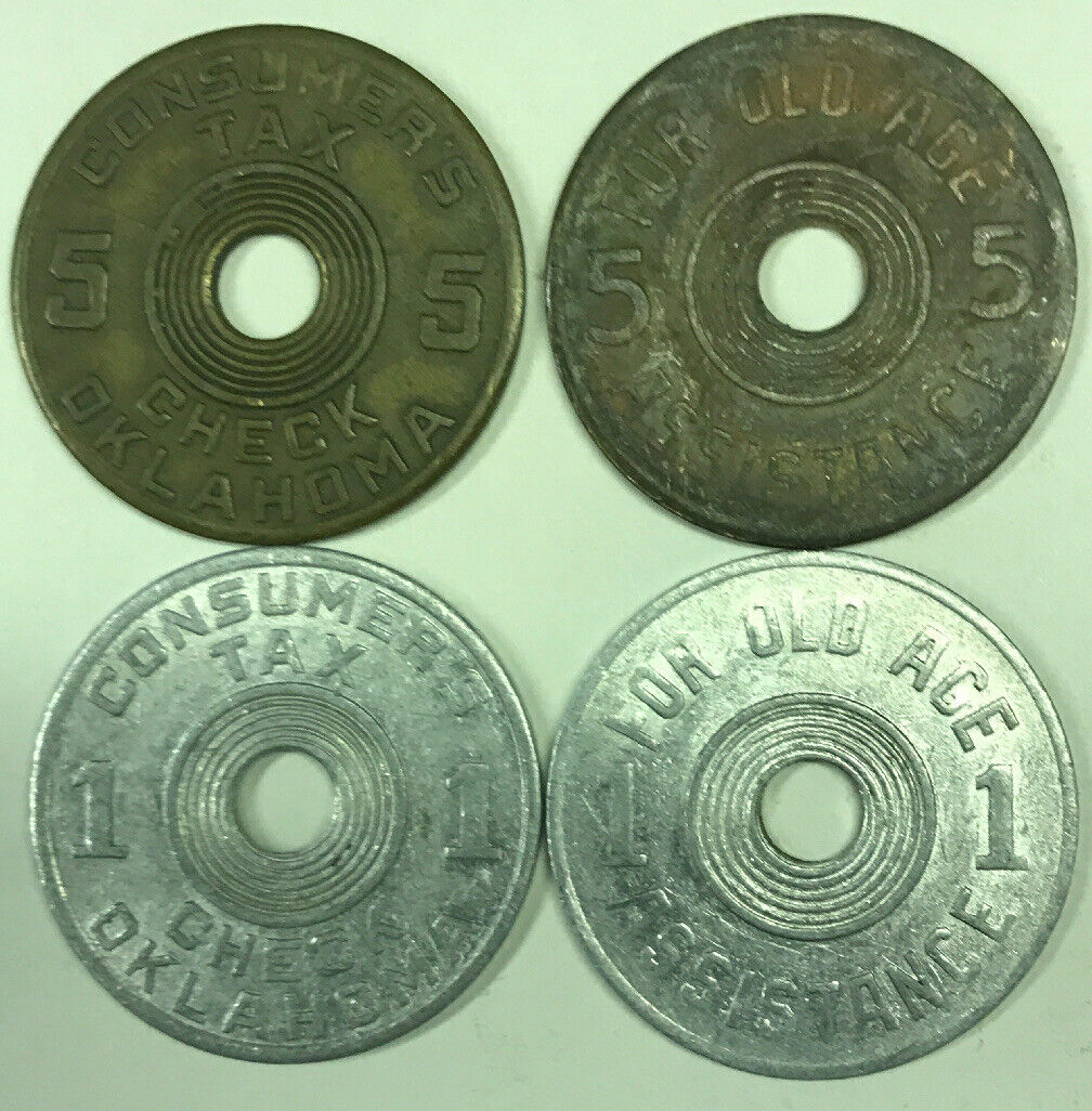 Vintage Oklahoma Consumer Tax Tokens, Set of Four Different Tokens - See Details Без бренда - фотография #2
