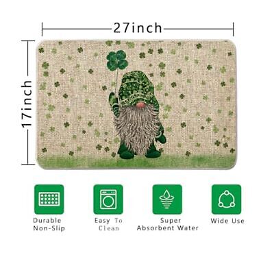  St Patricks Day Door Mat Green Gnome Lucky Sharmrock Rug Farmhouse Kitchen  Does not apply Does Not Apply - фотография #6