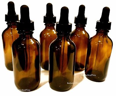 12 pack of 2oz (60mL) Amber Glass Dropper Bottles with Glass Pipettes Bottles & Tins 212A