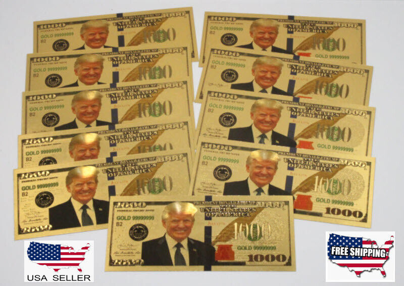 10X President Donald Trump New Colorized $1000 Dollar Bill Gold Foil Banknote  Без бренда