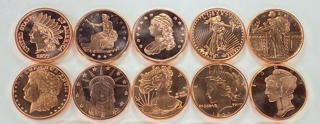 Copper Coins * One Ounce Each * .999 Bullion * US Mint * Ten Piece Liberty Lot  Без бренда