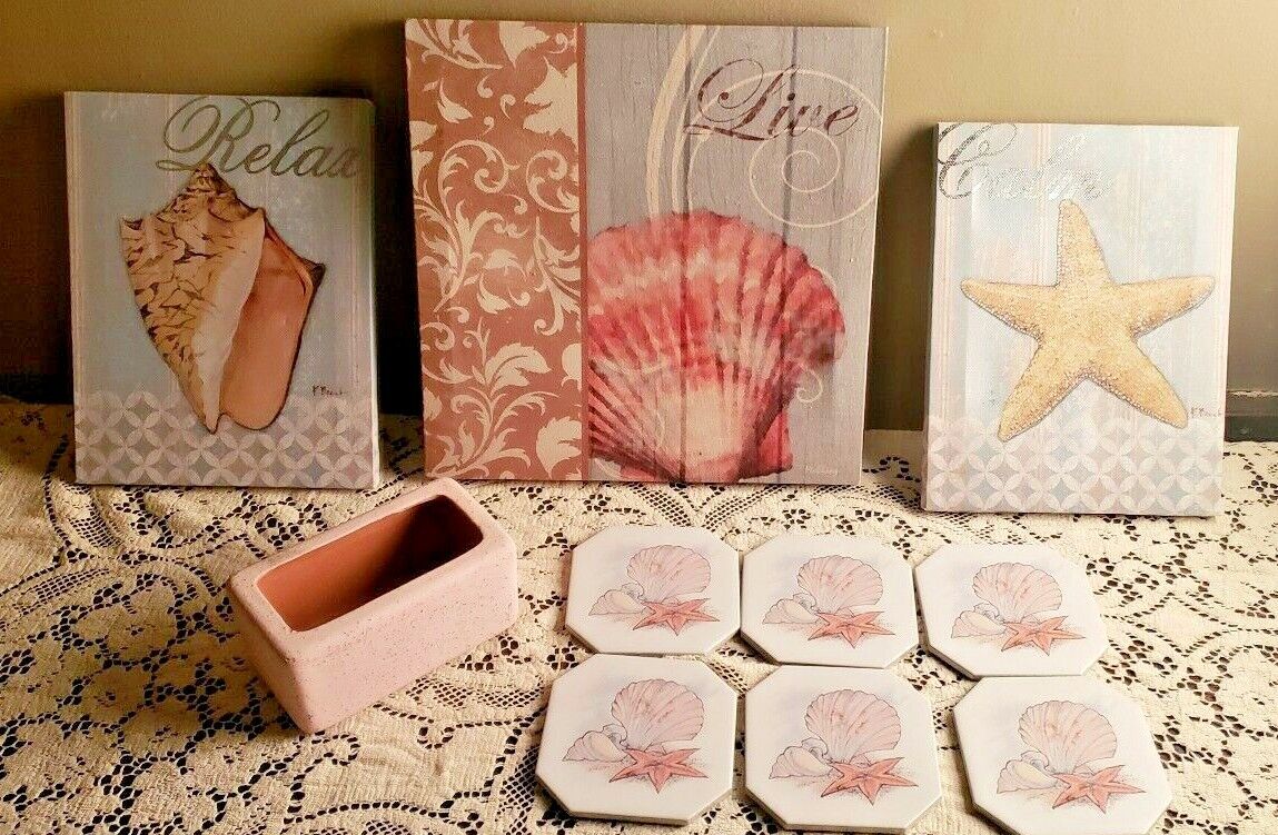 Lot of (10) Beach Theme Items for Room Refresh - Relax Live Calm - Excellent Set Decor