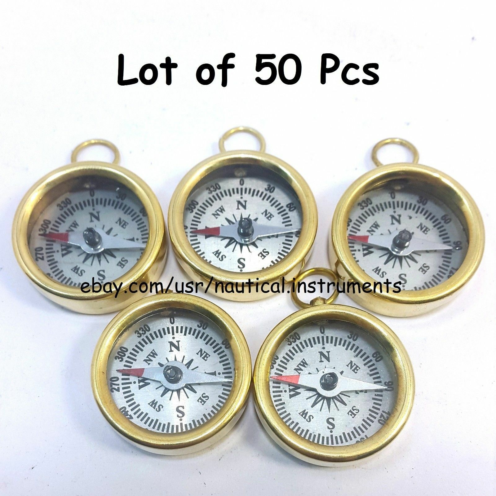 LOT  OF 50 PCS VINTAGE STYLE SOLID BRASS  WHITE DIAL POCKET COMPASS  Без бренда