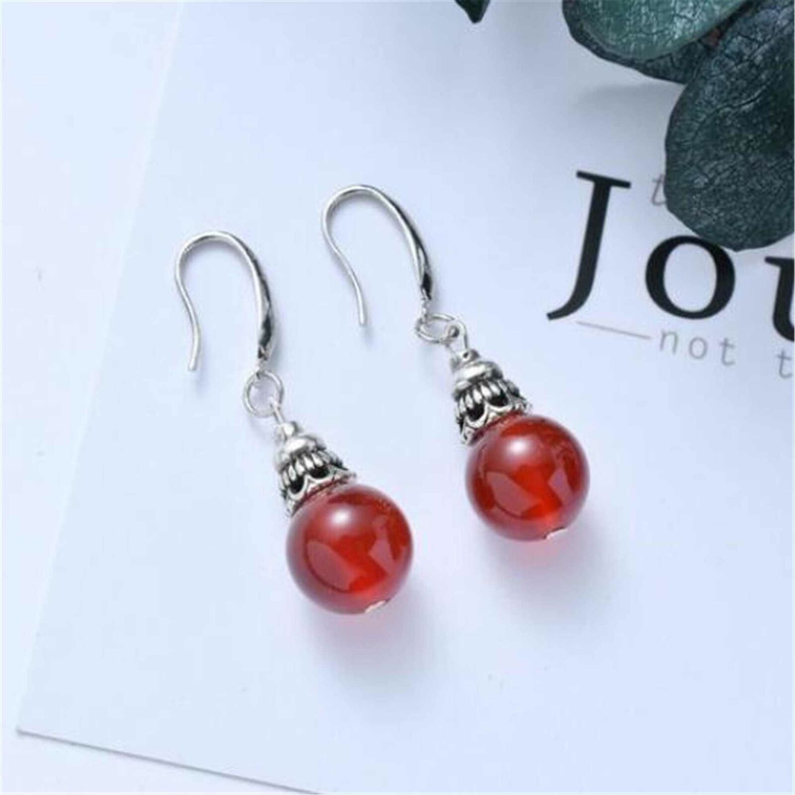 Fashion Big round Red Agate Tibet Silver Earrings Mother's Day Hook Ear stud Unbranded 6 - фотография #2