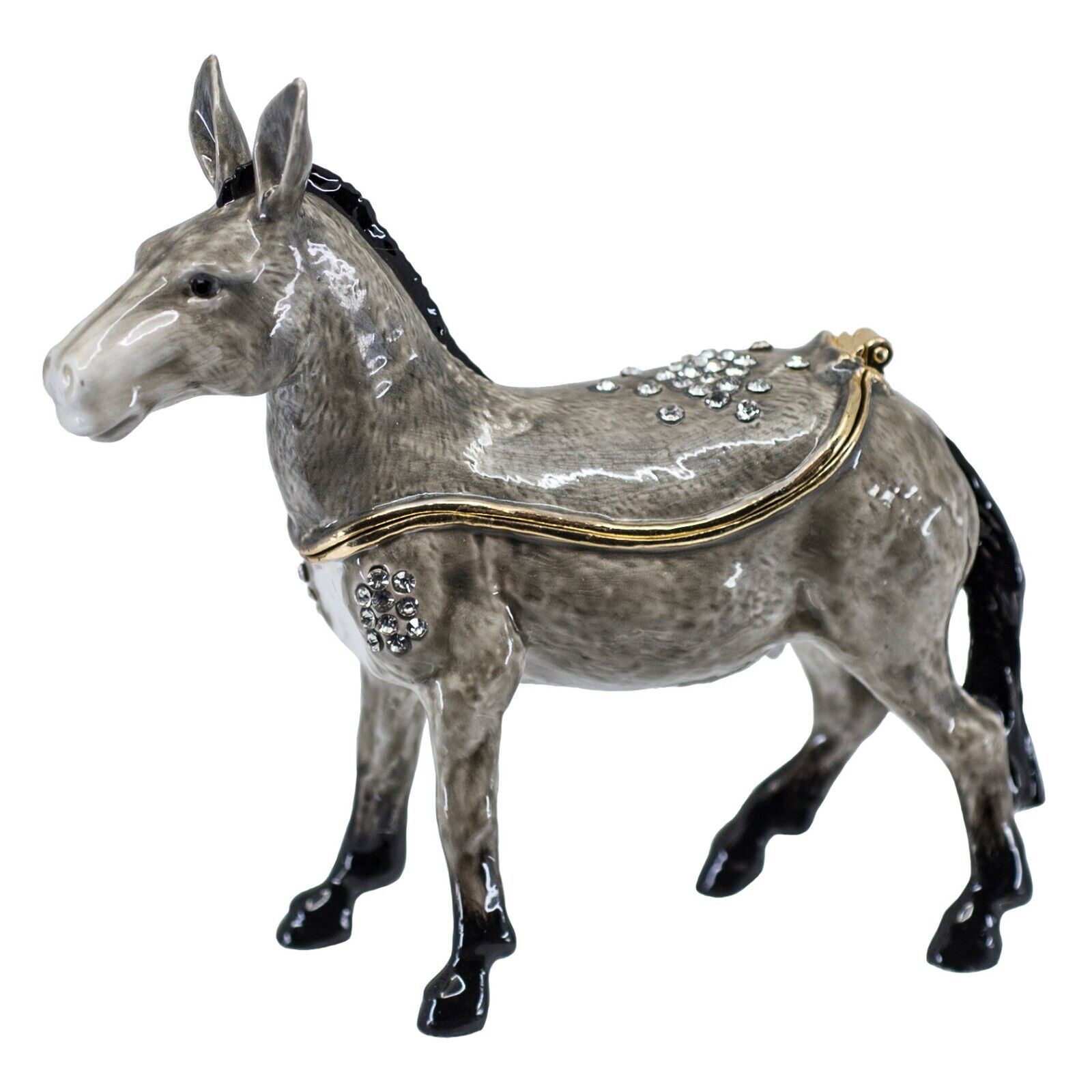 Bejeweled Enameled Pewter Donkey Trinket Jewel Box With Crystals 3.5" High New! Без бренда 3008