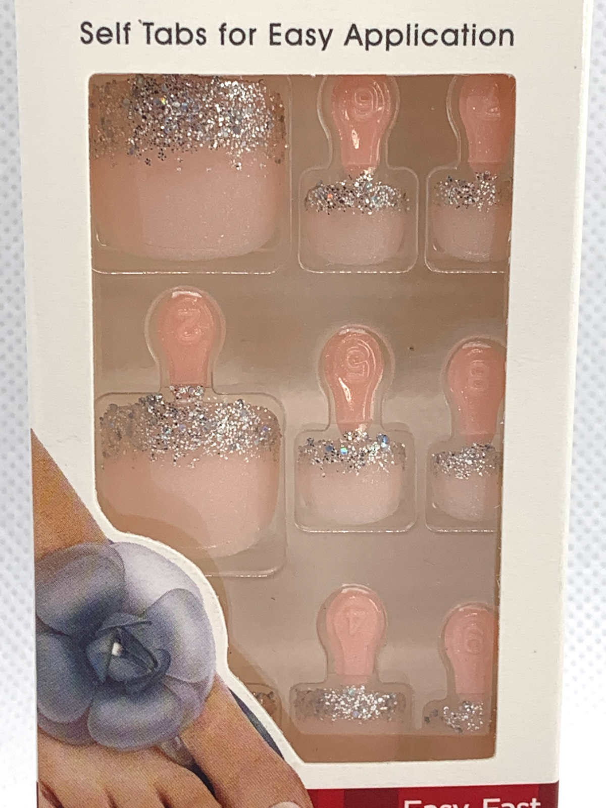 (2) Kiss Fashion Design Glue On Toenails Pink Pedicure with Sparkle Tips DGBT01 KISS - фотография #3