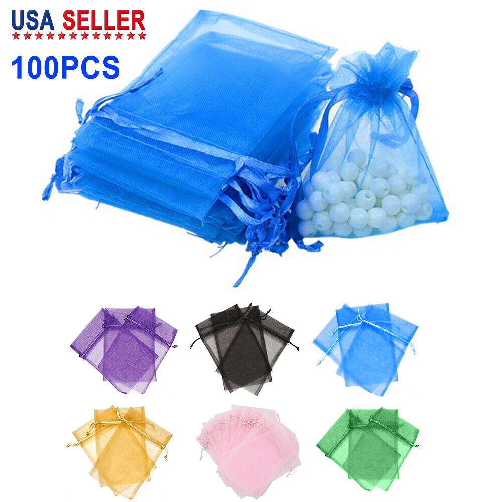 100x Sheer Drawstring Organza Bags Jewelry Pouches Wedding Party Favor Gift Bag Unbranded/Organza Does Not Apply - фотография #3