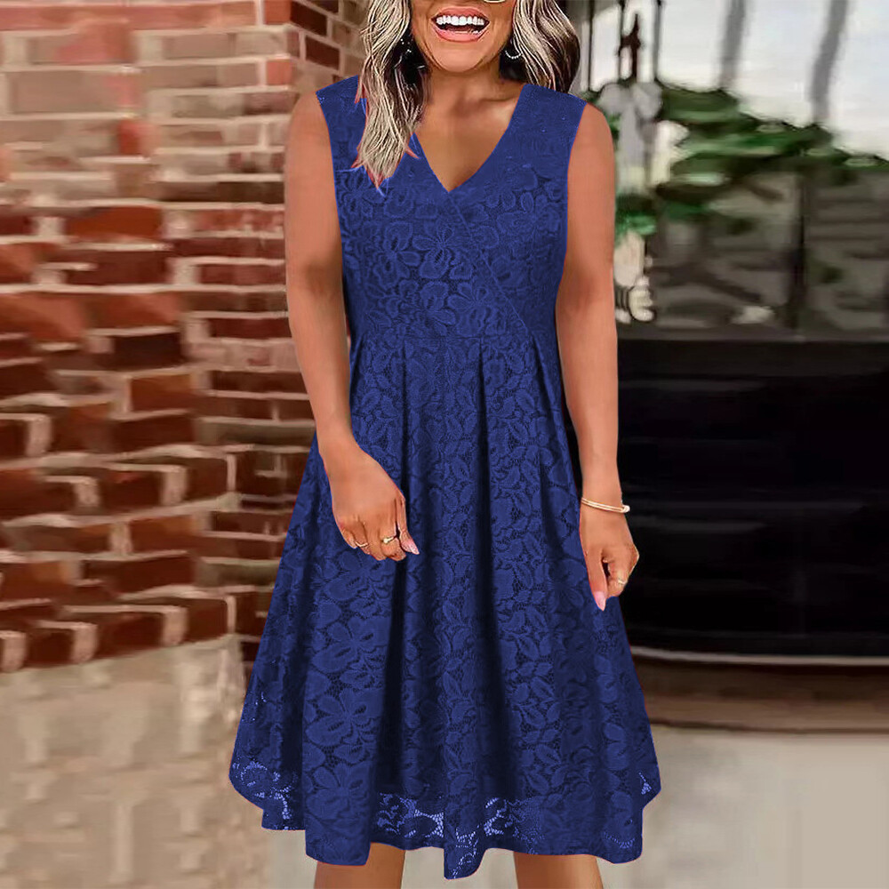 Women's Sexy V Neck Tank Midi Dress Lady Casual Lace Sleeveless Party Dresses US Unbranded Does Not Apply - фотография #11