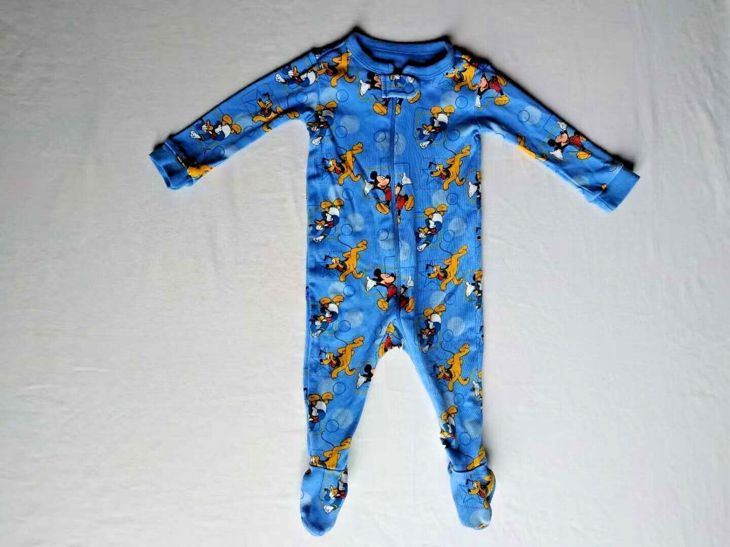 Lot 2 Baby Boy 3-12 mo Disney PJ Bodysuit Footed Long Sleeve Blue Mickey Stripe Disney - фотография #2