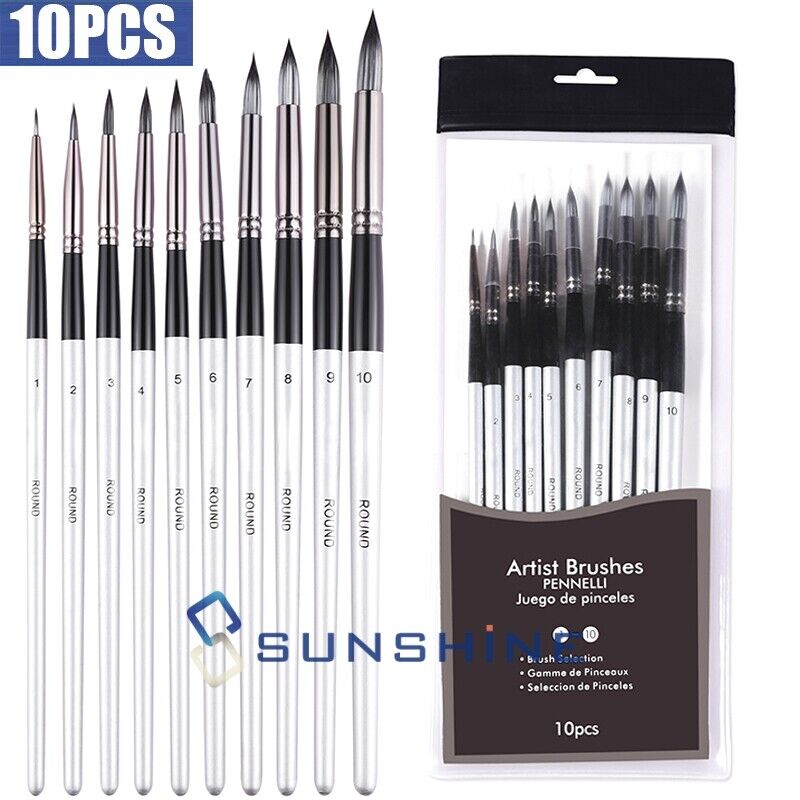 10Pcs Round Fine Detail Painting Drawing Brush Kit Art Craft Paint Brushes Set Unbranded Does Not Apply