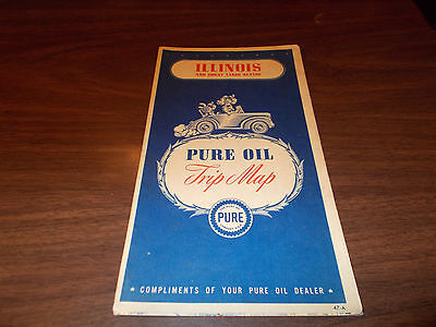 1947 Pure Oil Illinois Vintage Road Map / Great Cover Graphics Без бренда