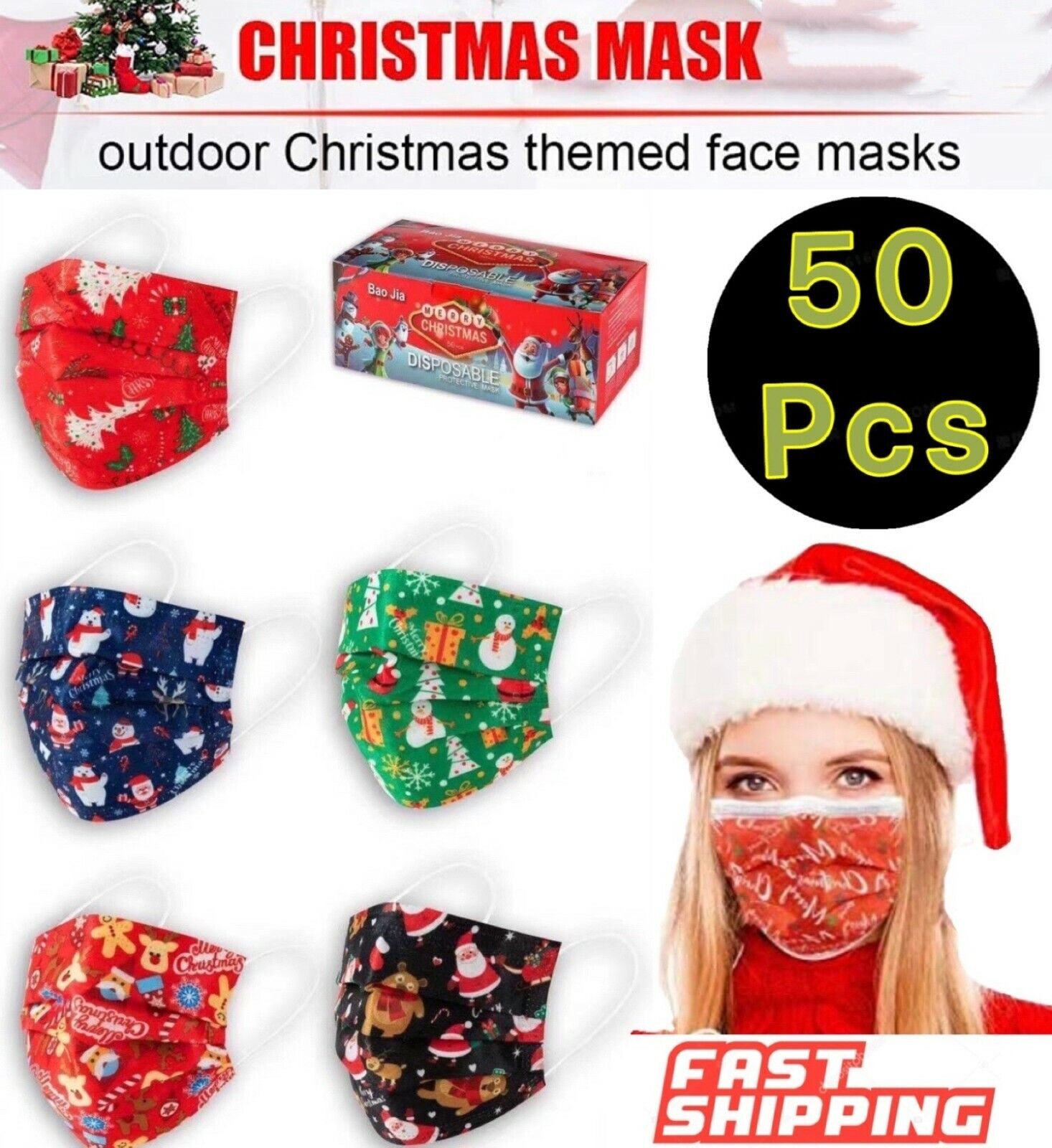 50 PCS Christmas Face Mask Mouth & Nose Protector Respirator Masks US Seller Unbranded Does Not Apply