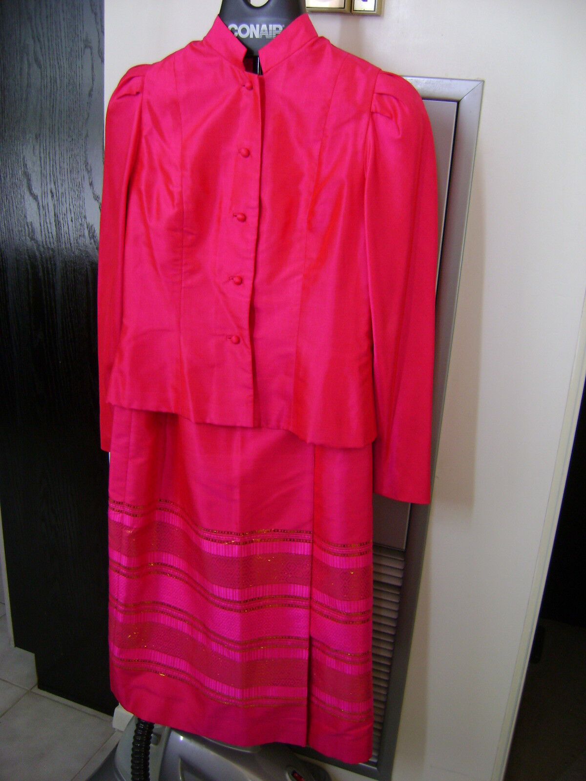 Vintage 80s 3-Piece Thai Silk Dress / Sarong Skirt Top-Jacket Set - Size S  Unbranded - фотография #4