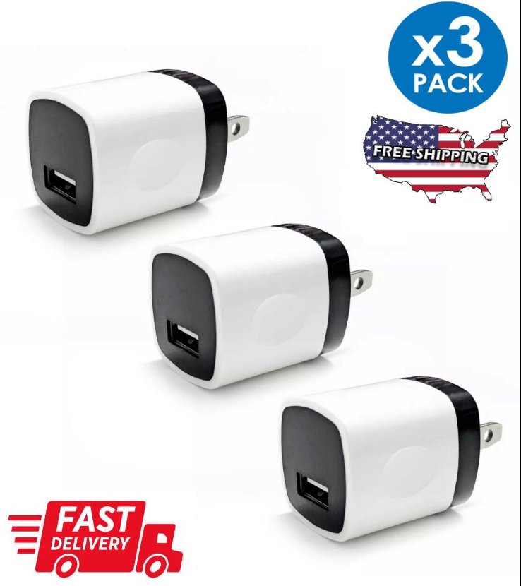 3-Pack 1A Compact USB Block Travel Charger Brick for iPhone 8 X Xs,11,12 iPod  UC