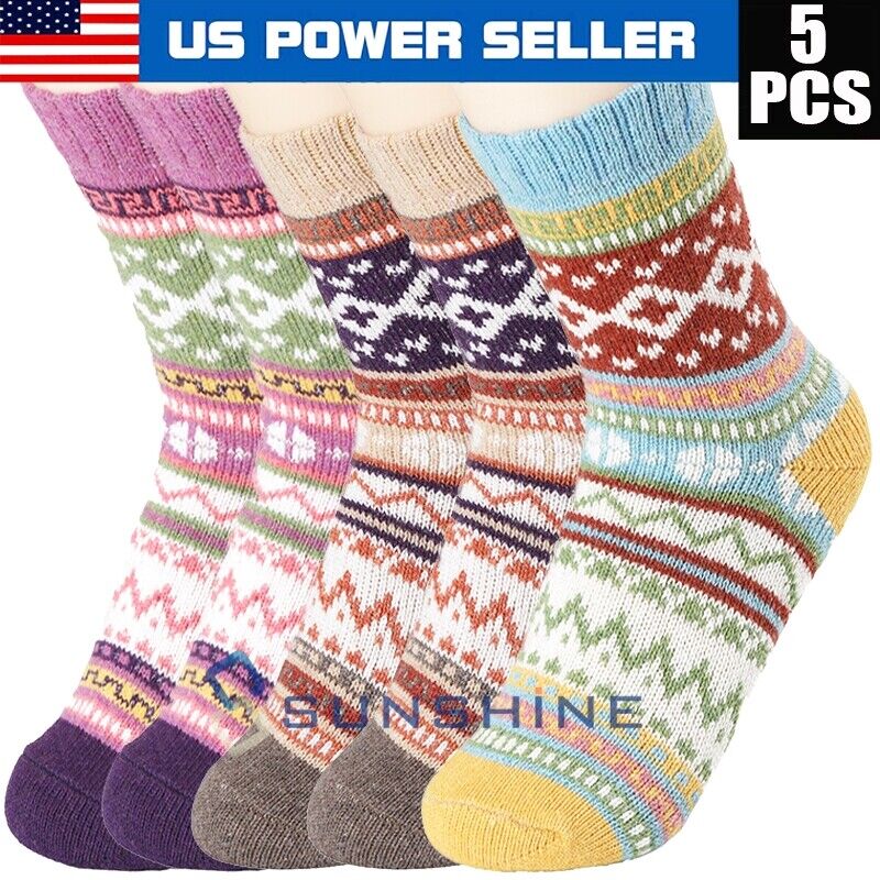 5 Pairs Women Wool Cashmere Socks Thick Warm Casual Solid Winter Sock 6-11 Unbranded
