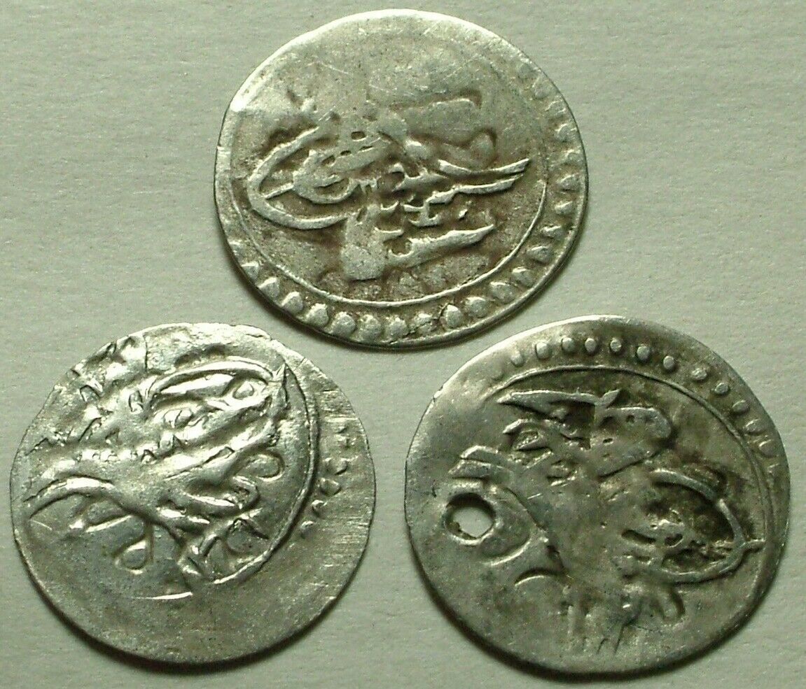 Lot of 3 Genuine Islamic silver para coins/Selim/Abdul Hamid/Ottoman/Cairo/Egypt Без бренда - фотография #2