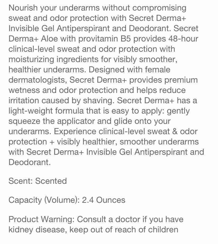 LOT 6 Secret Derma + Antiperspirant Cooling 48 Hr Invisible Gel 2.5 Oz B5+ Aloe Secret 703619825 - фотография #11