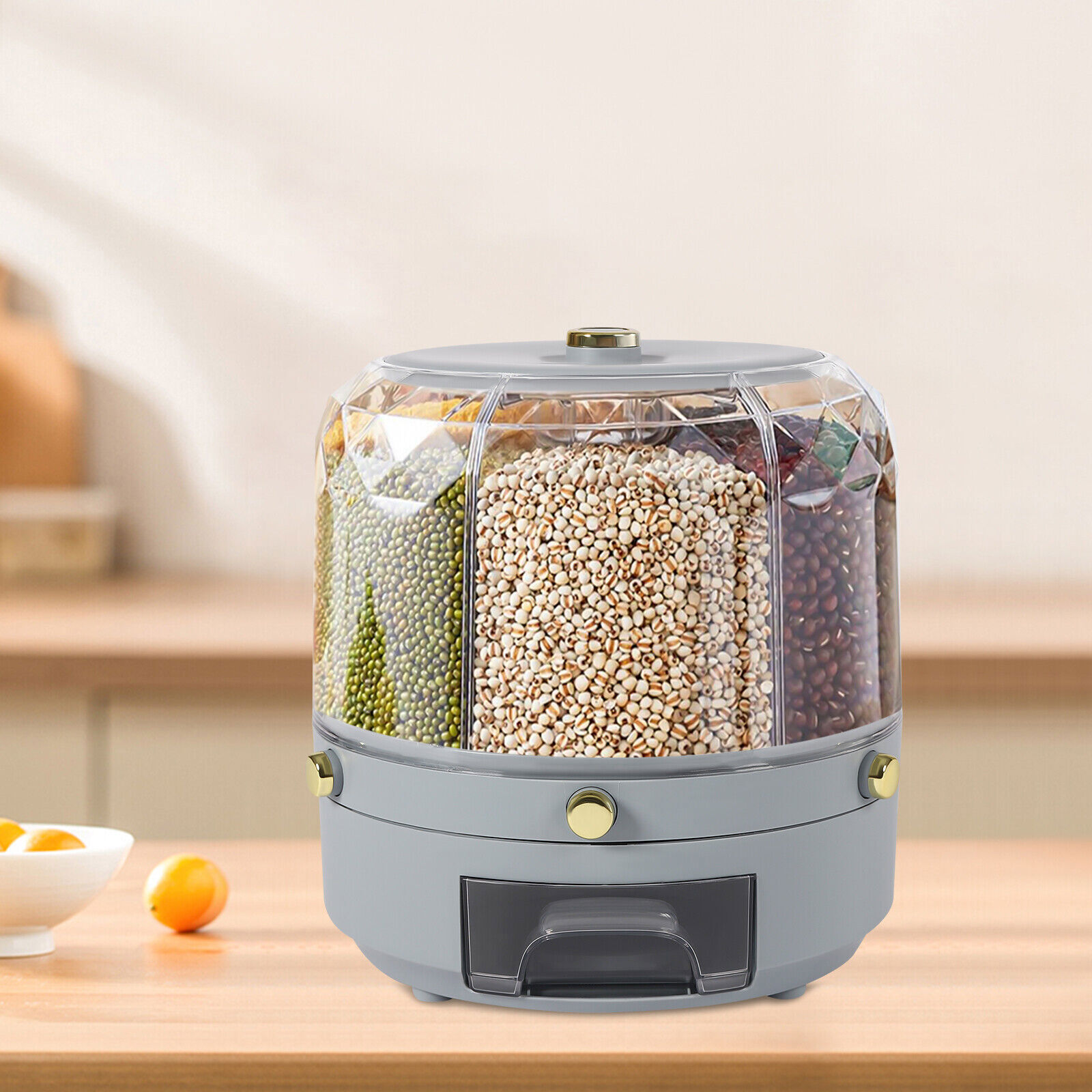 Rice Dispenser Dry Grain Food Storage Container Tank 6-Grid Rotating for Kitchen Unbranded N/A - фотография #13