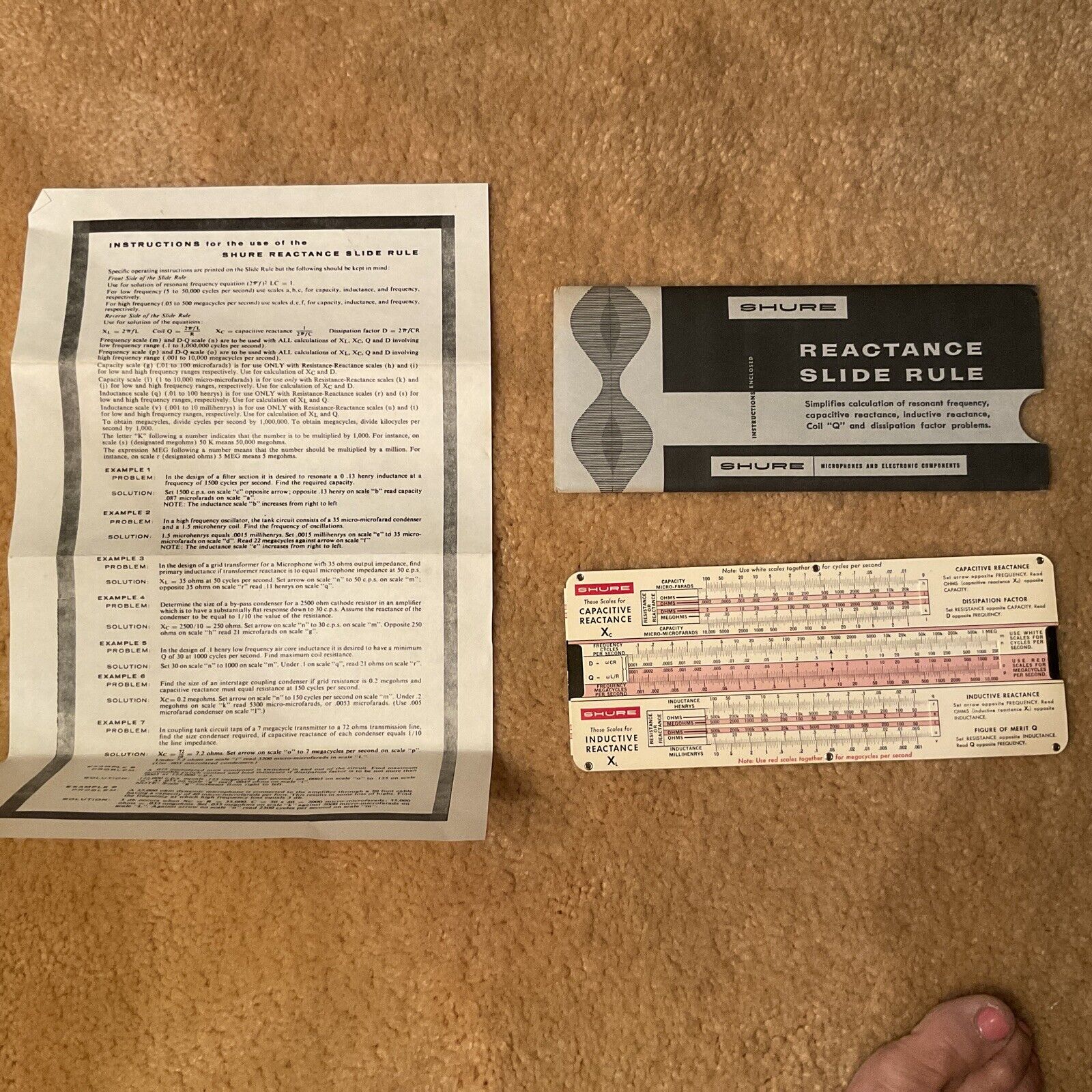NEW Vintage 1957 SHURE Reactance Slide Rule Calculator Cover & Instructions Без бренда