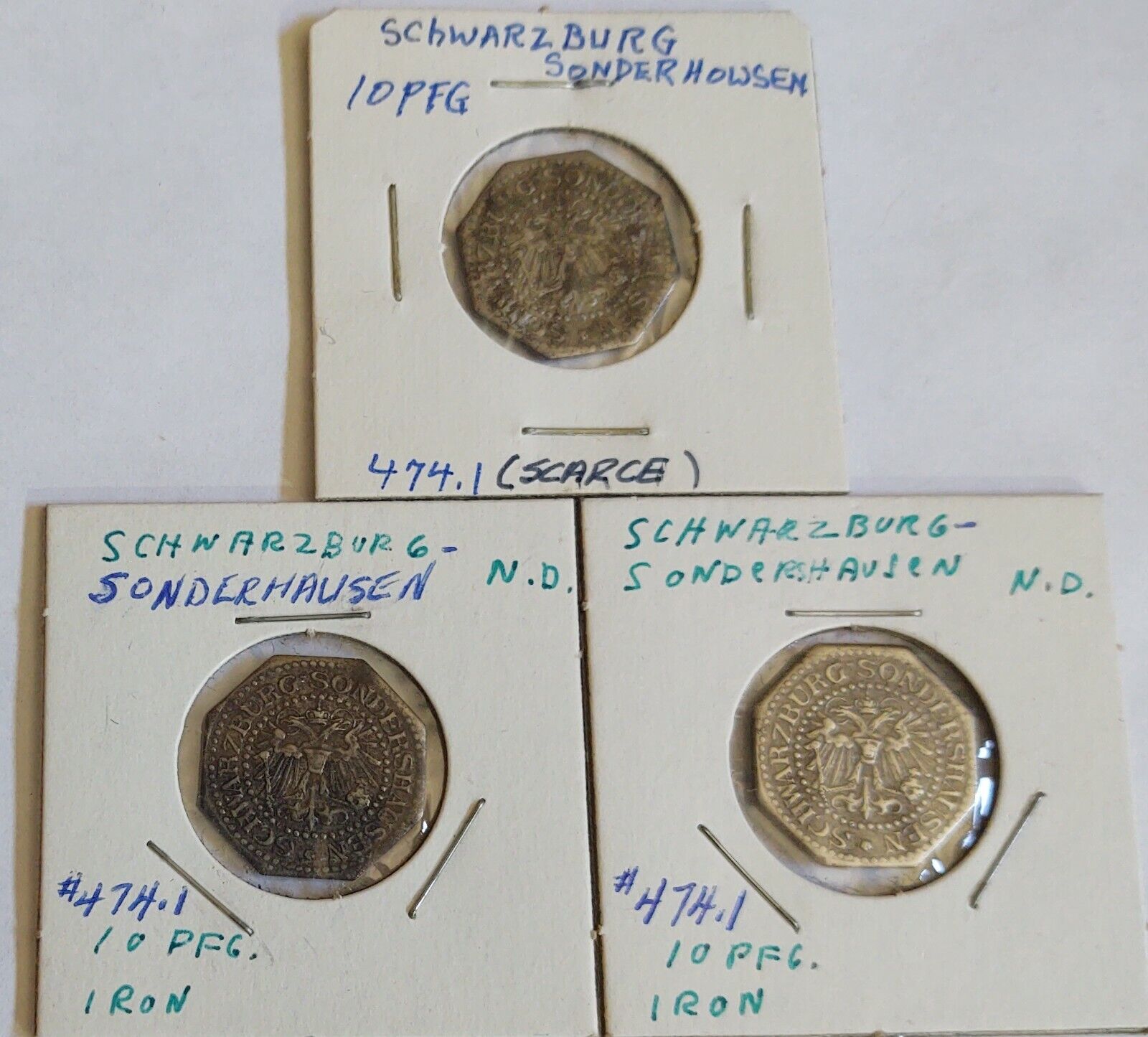 Germany, Schwarzburg - Sonderhausen, lot of 3, 10 pfennig (474.1) scarce Без бренда