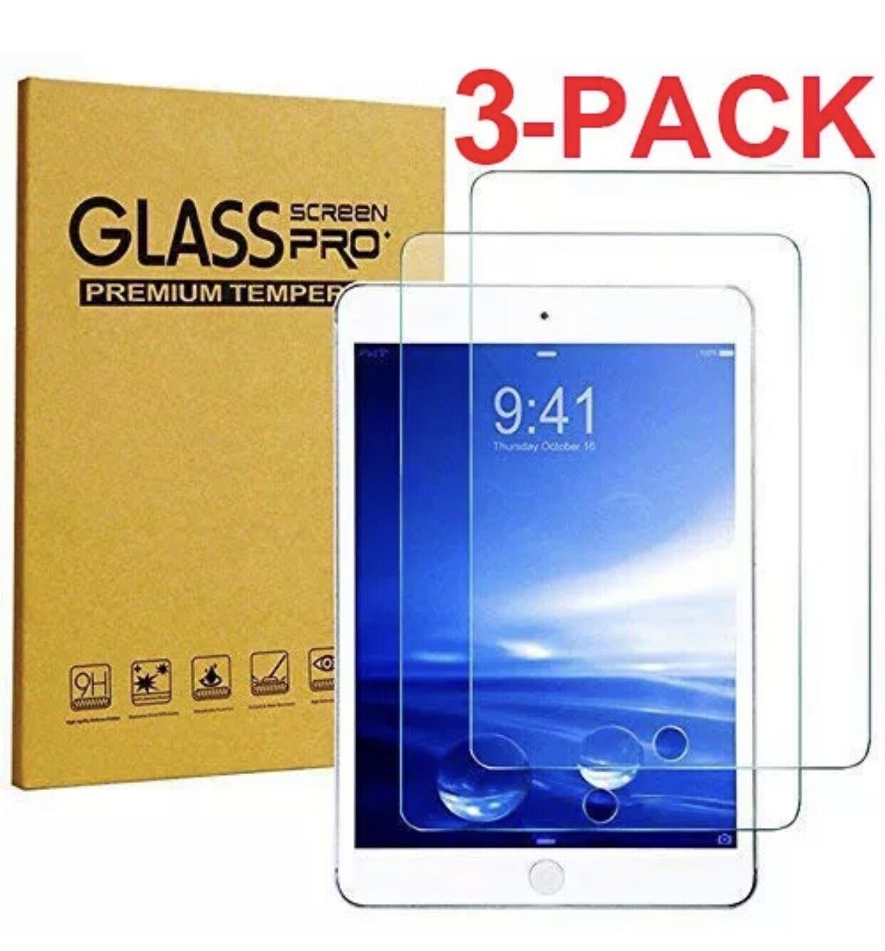 3pcs HD Tempered GLASS Screen Protector for Apple iPad 10.2 9th Generation 2021 Unbranded Does Not Apply