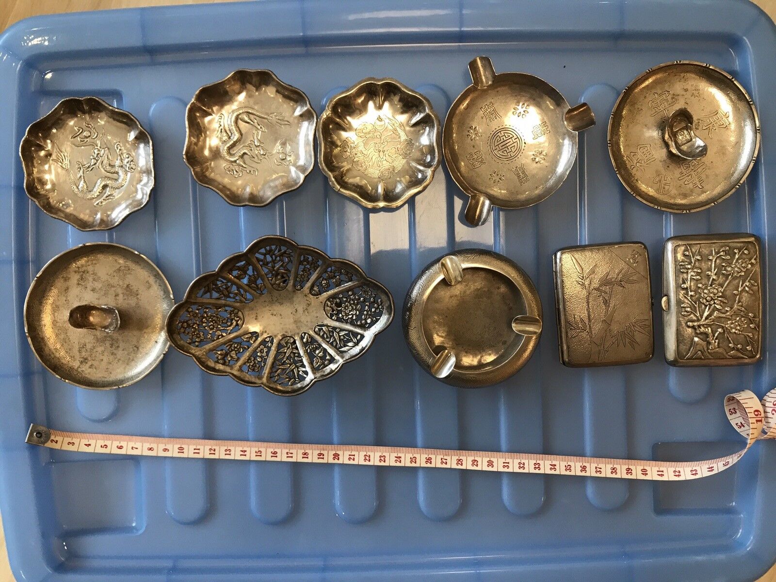 10 Rare Silver Antique China Ingot Ashtrays Без бренда