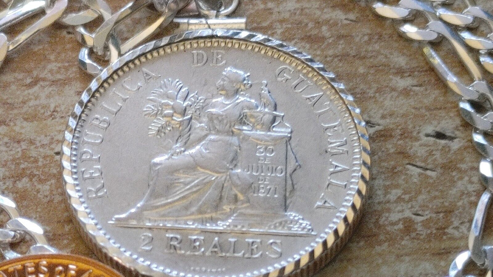 1894 Guatemala Muskets Scales of Justice 2 REALES Pendant  18" 925 SILVER CHAIN Everymagicalday - фотография #18