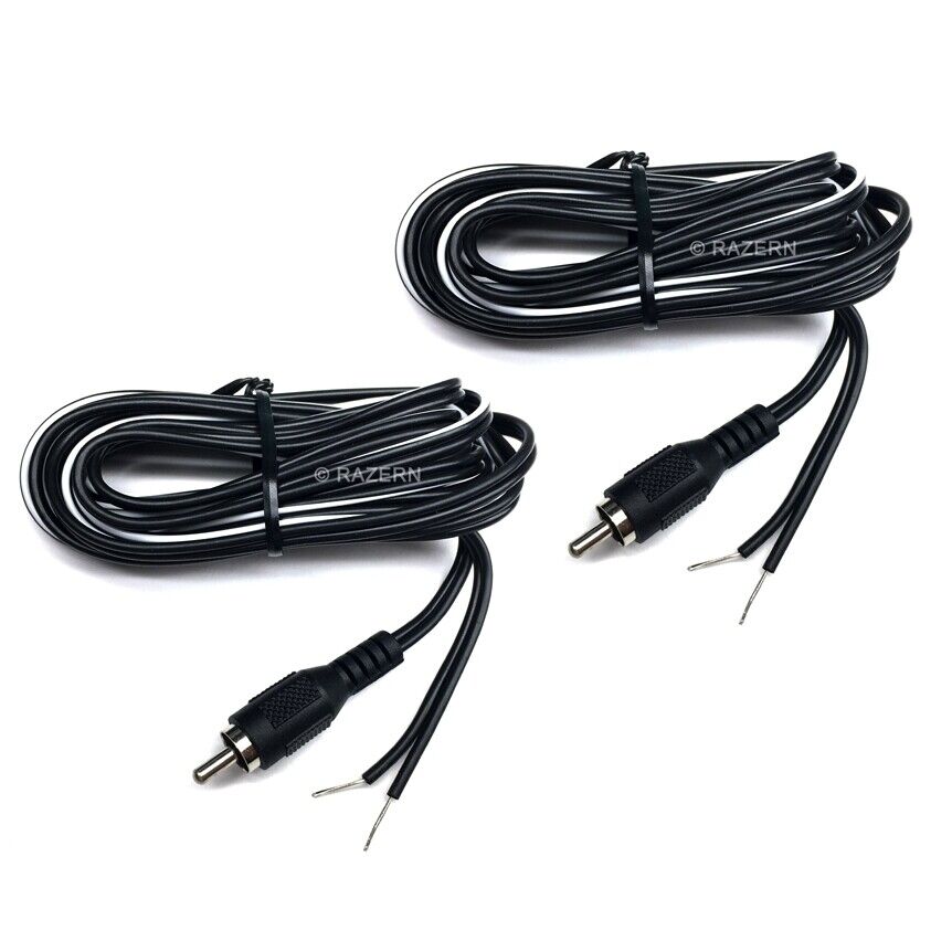NEW Two-Pack 8 ft RCA Male Plug to Bare Wire Audio Speaker Subwoofer Cable Cord Philmore CA73