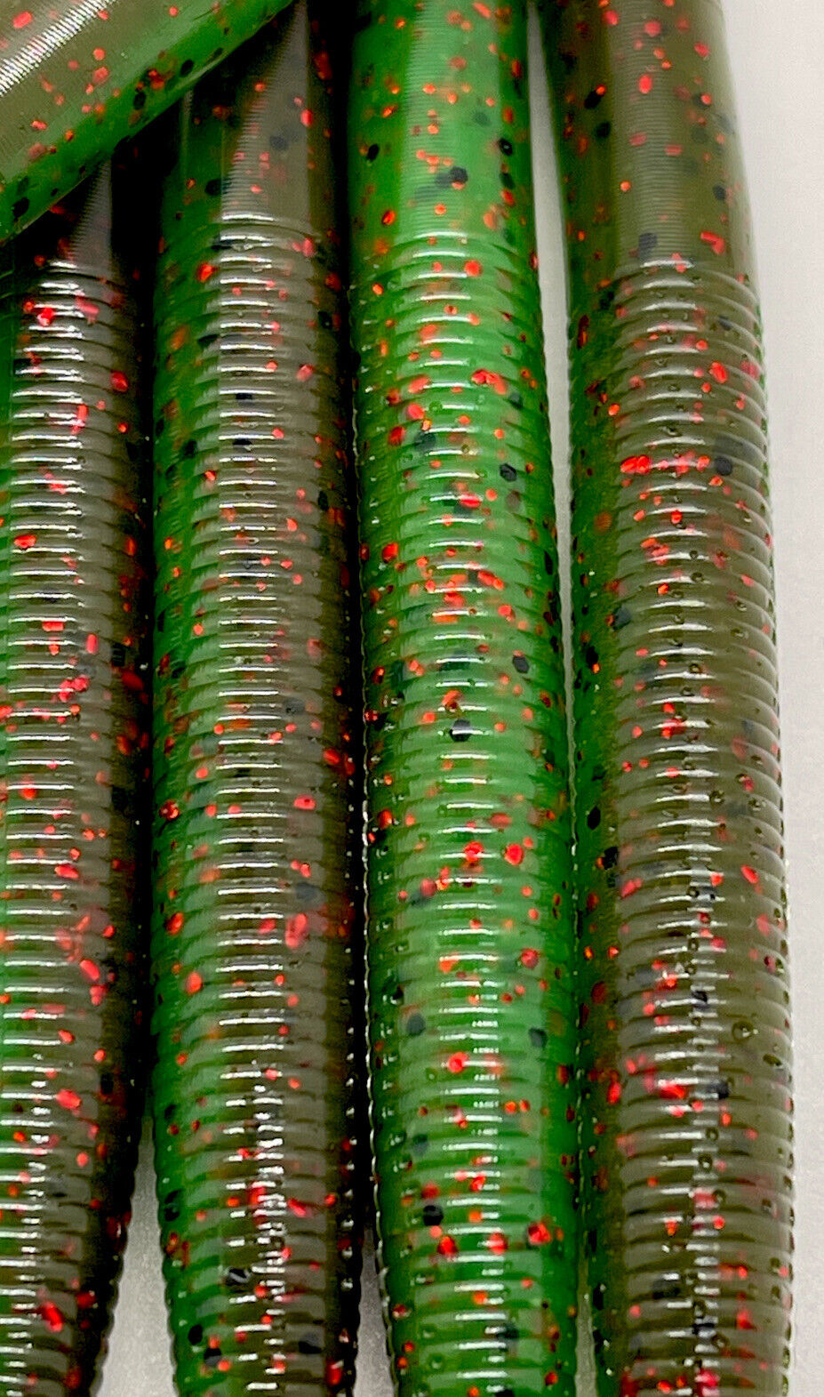 50pc 5 Inch Green Pumpkin Red Senko Style Soft Plastic Bass Fishing Stick Bait Wacky Baits Does Not Apply - фотография #5