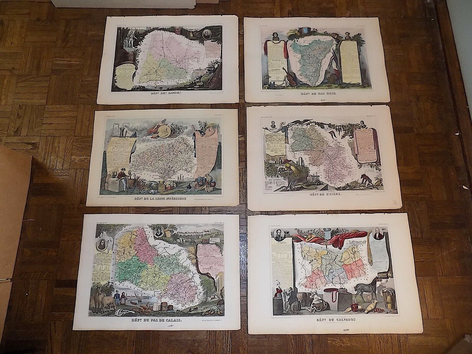 Authentic Antique 19th C. Maps-Provinces of France-Engravings-14"x20"-Set Of 6 Без бренда