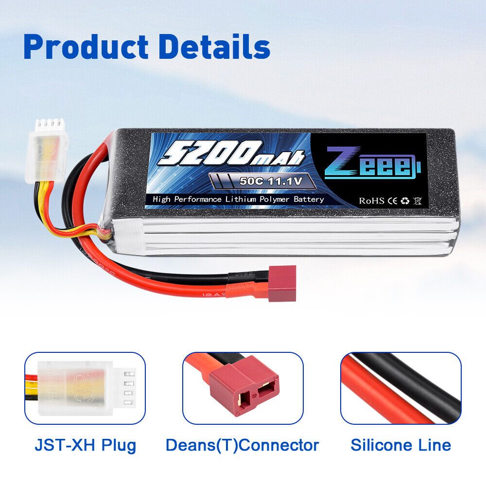 2PCS Zeee 11.1V 5200mAh 50C 3S LiPo Battery Deans for RC Car Helicopter Airplane ZEEE Does Not Apply - фотография #2