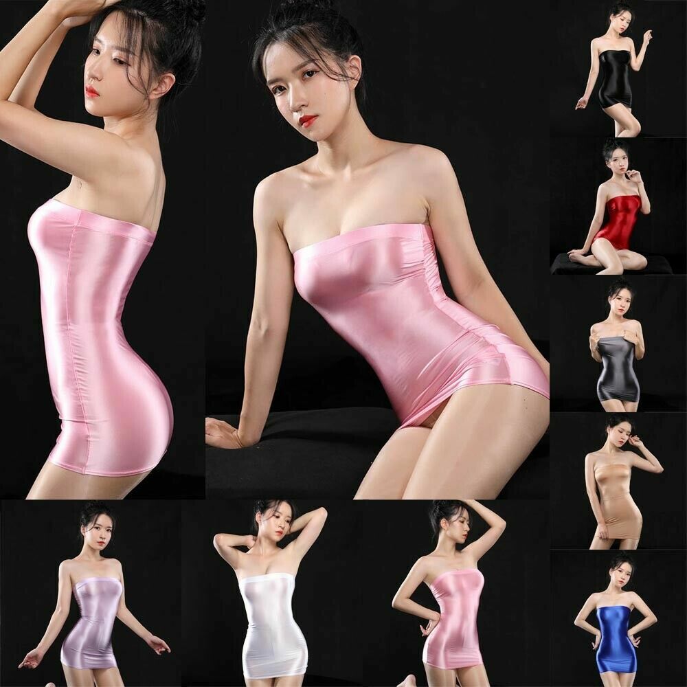 US Sexy Lingerie Women Bodycon Dress Tube Top Mini Dress Shiny Silky Clubwear Unbranded - фотография #3
