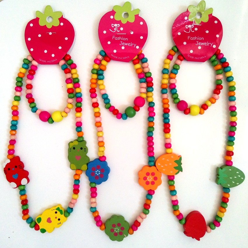 12pcs(6sets) Girls Kids Natural Wood Beads Cute Bracelet Necklace Party Bag Gift Unbranded - фотография #2