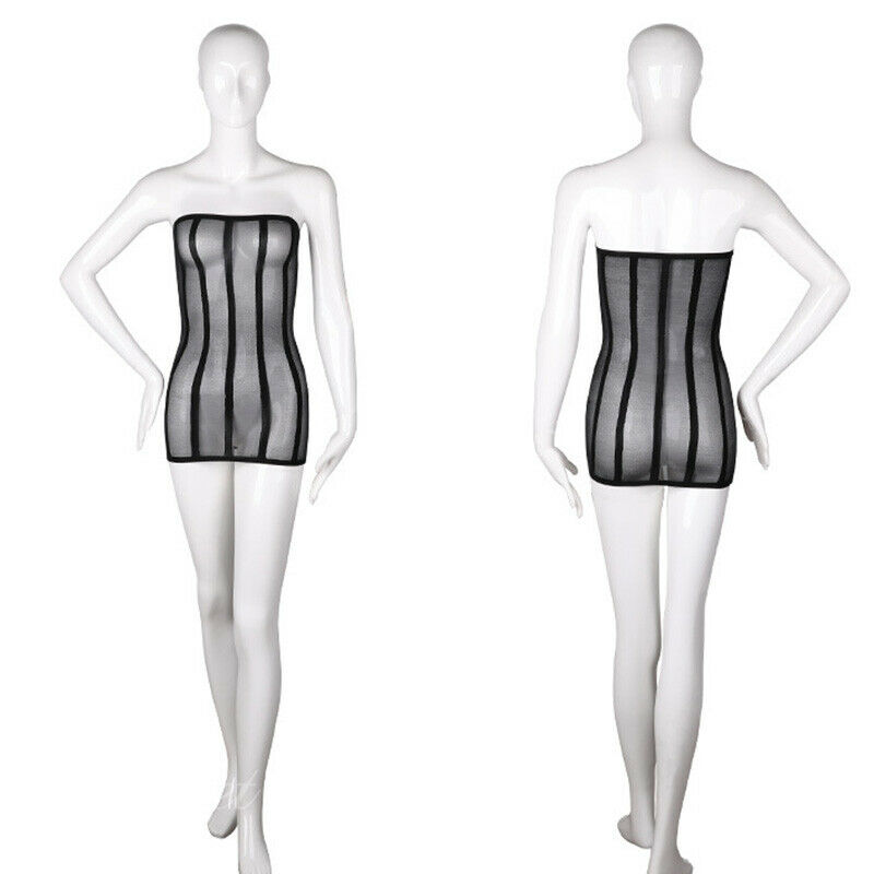 Women Lingerie Dress Striped Mini Mesh See Through Strapless Bodycon Sexy Black Unbranded - фотография #9