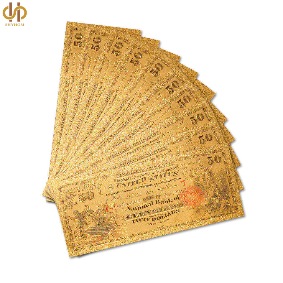 10PCS USA $50 Dollar Gold Banknote Certificate 1875 Federal Bank Note Collection Без бренда