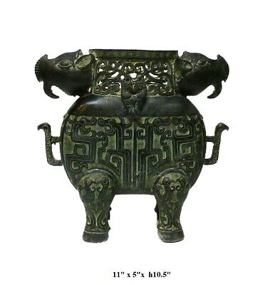 Chinese Ancient Design Green Bronze-ware Ram Ox Ding Display cs1044  Без бренда - фотография #6