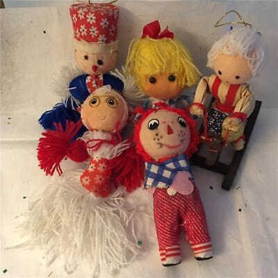 Vtg Elf Doll Xmas Ornament Lot 5 Yarn Pixie Mid Century Raggedy Andy Japan Look Century