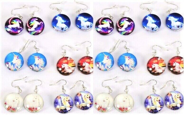 LOT OF 12 PAIR GLASS ROUND BUBBLE EARRINGS UNICORN PARTY FAVORS SILVER JEWLRY Unbranded