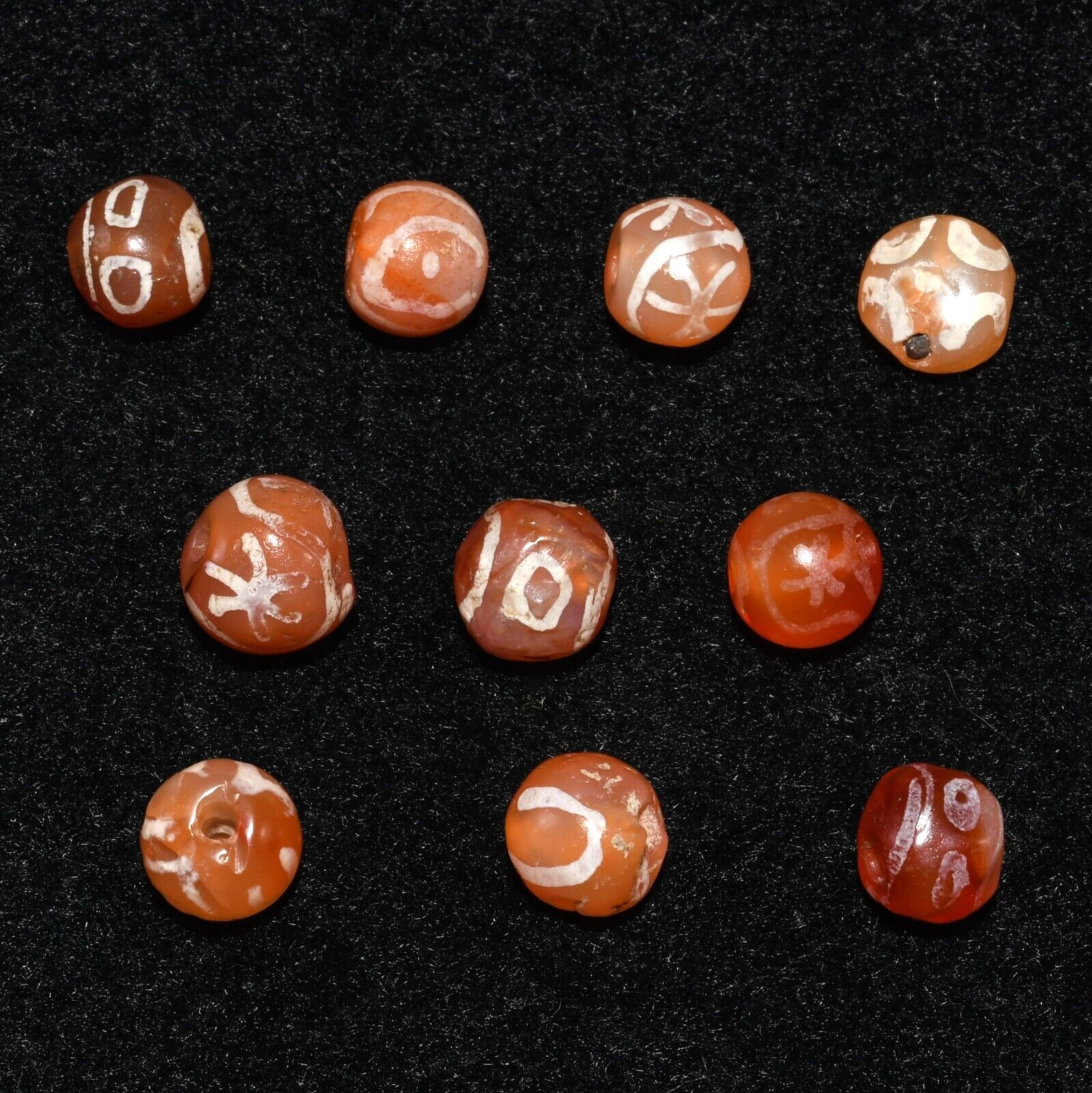 Authentic 10 Ancient Indus Valley Etched Round Carnelian Beads Ca. 2600-1700 BCE Без бренда