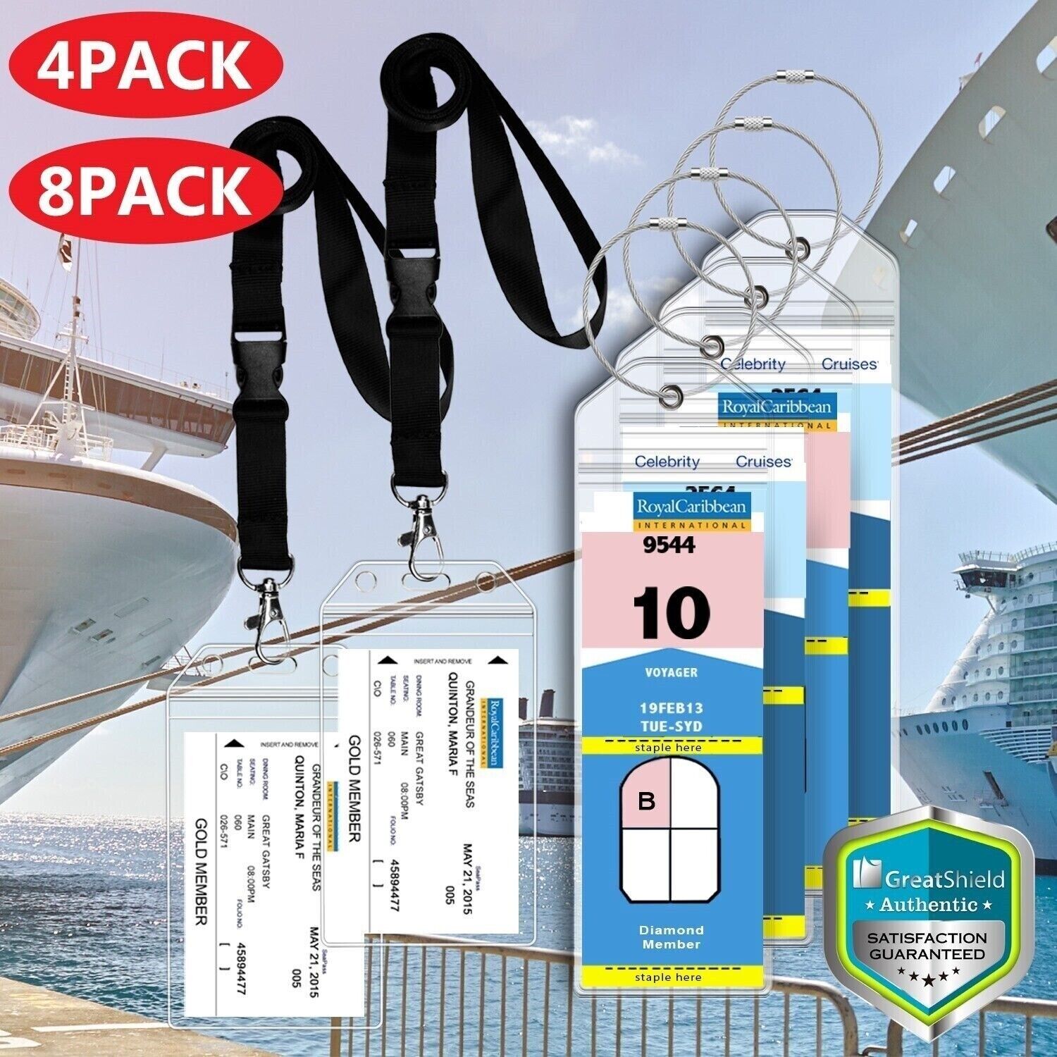 Premium Cruise Luggage Tag Lanyard ID Holder Zip Seal Steel Loop Durable PVC GreatShield Does Not Apply