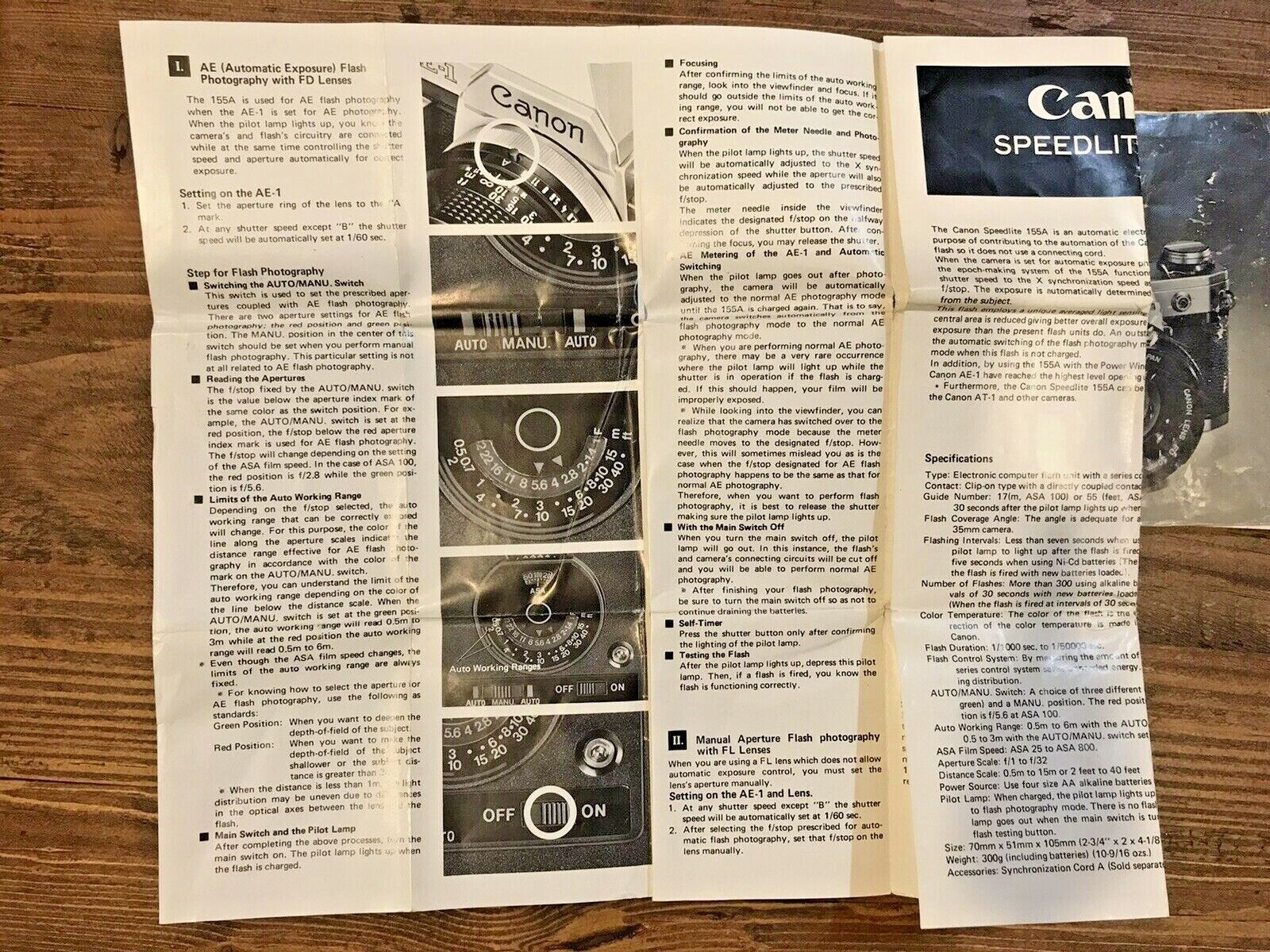 Canon AE-1 and Speedlite 155A Genuine Original User Instruction Manual Booklets  Canon na - фотография #10