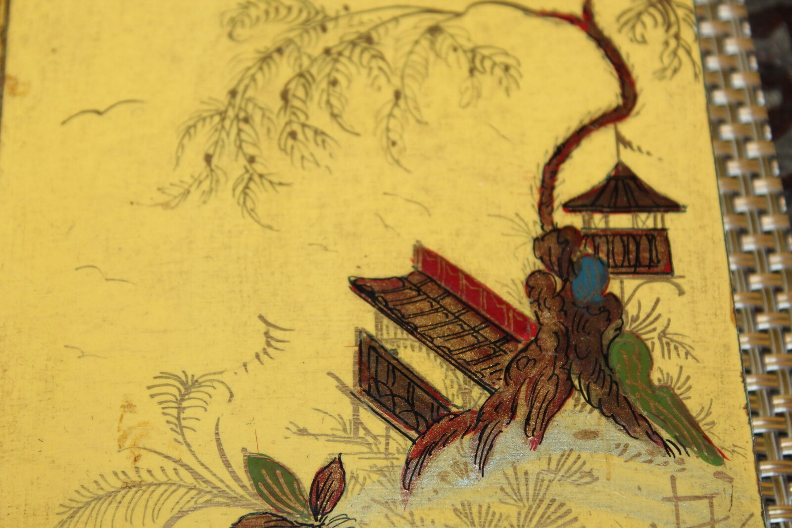 Pair Chinese Wood Painted Furniture Panels Village Trees Без бренда - фотография #11