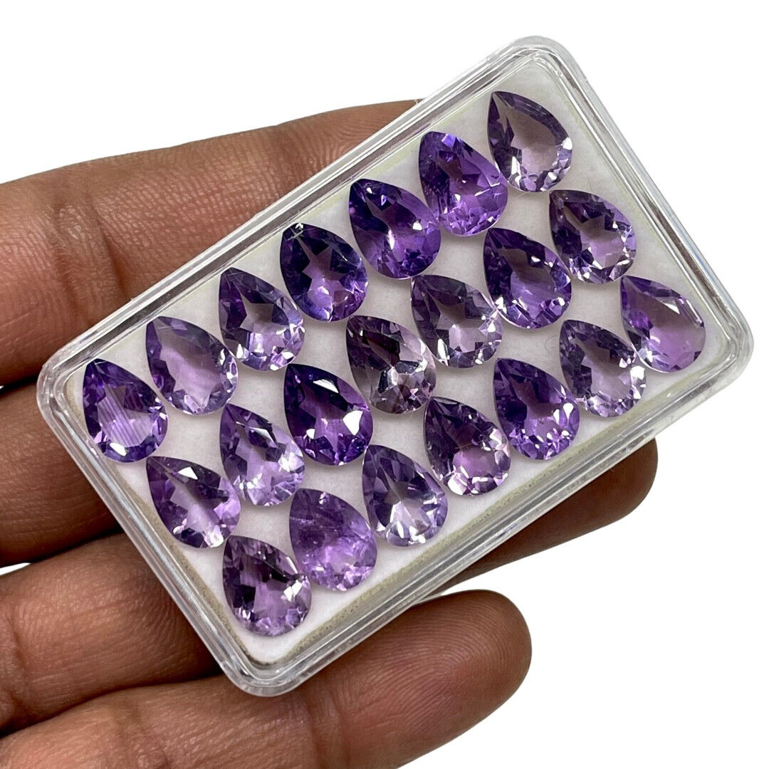 21 Pcs Natural Amethyst 10x7mm Pear Cut Loose Untreated Gemstones Wholesale Lot Selene Gems