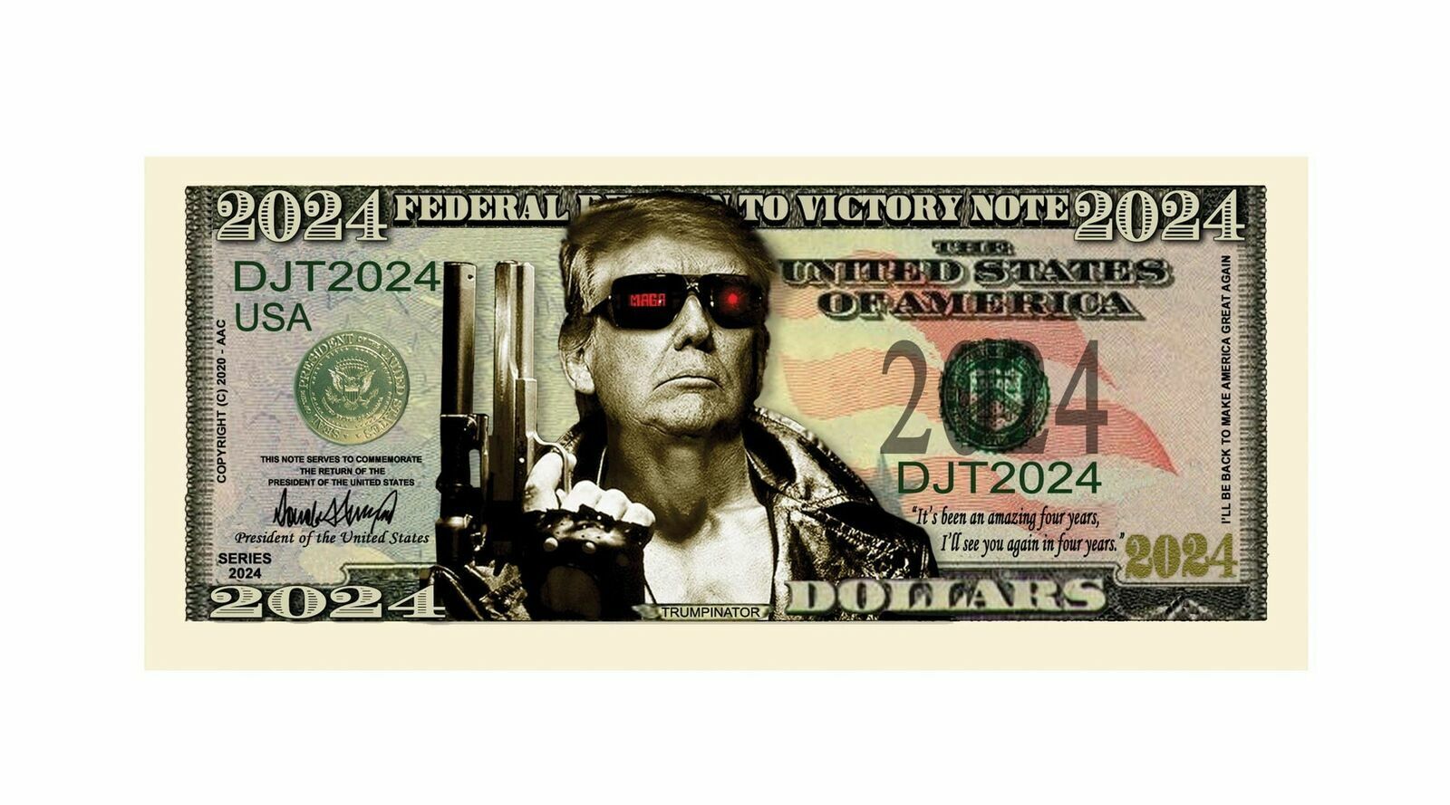 Donald Trump 2024 President Terminator 50 Pack Political Novelty Dollar Bills Без бренда - фотография #2
